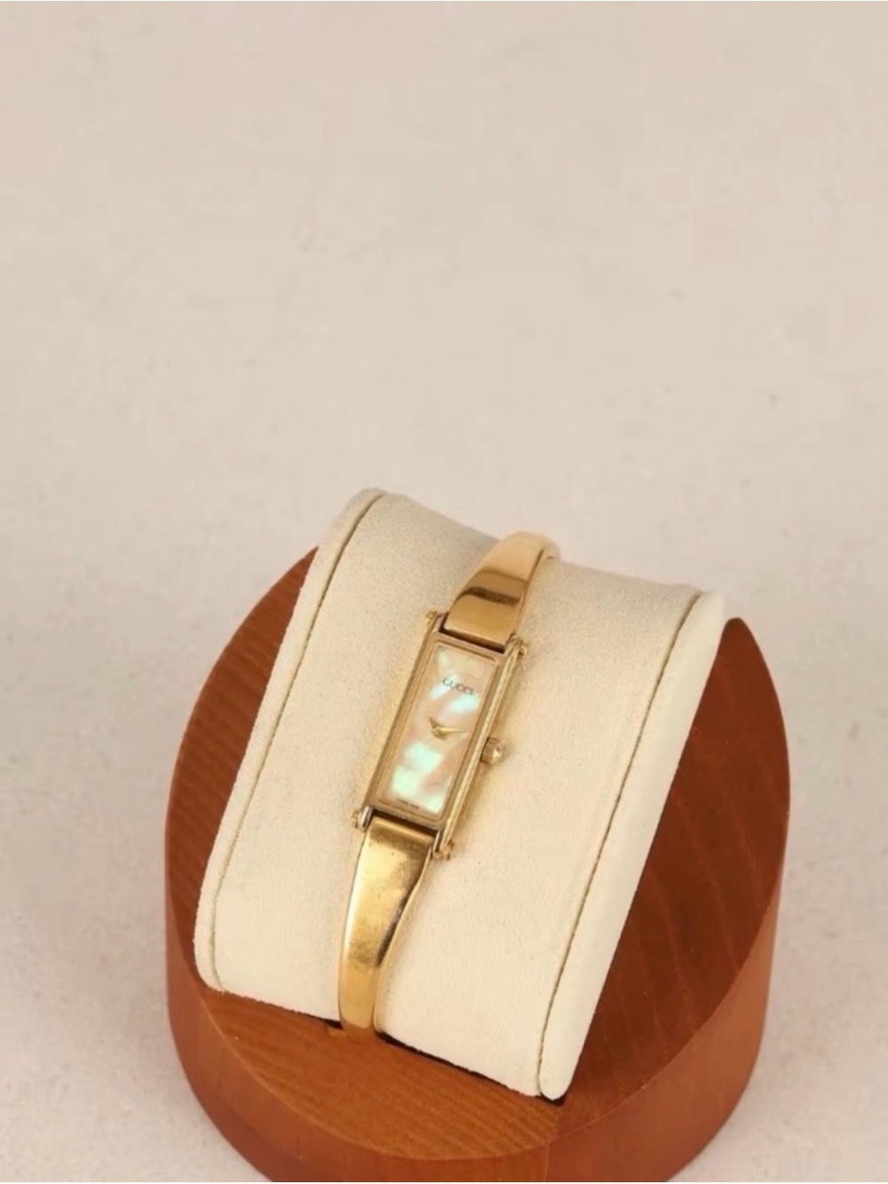 Gucci Gold Tone Women's Rectangular Mother-of-Pearl Dial Bangle Watch